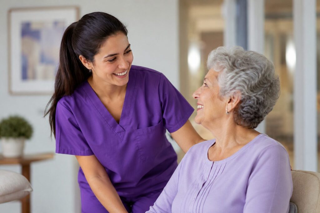 a caregiver attendind to a client