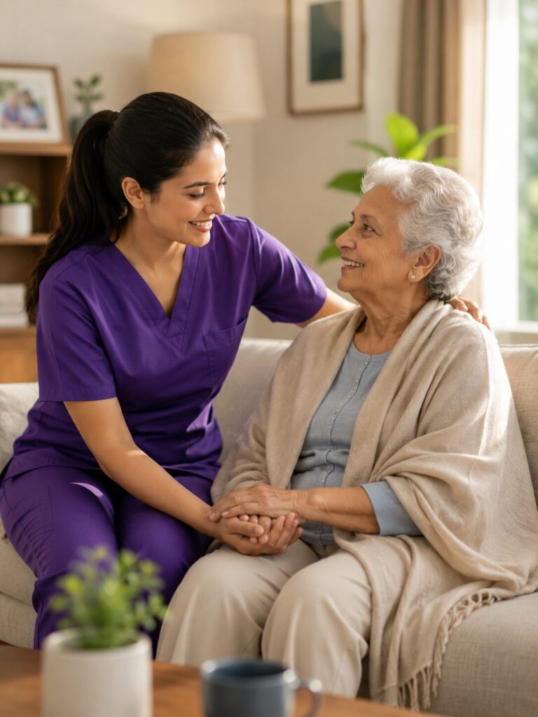 a nurse taking care of an elderly woman
