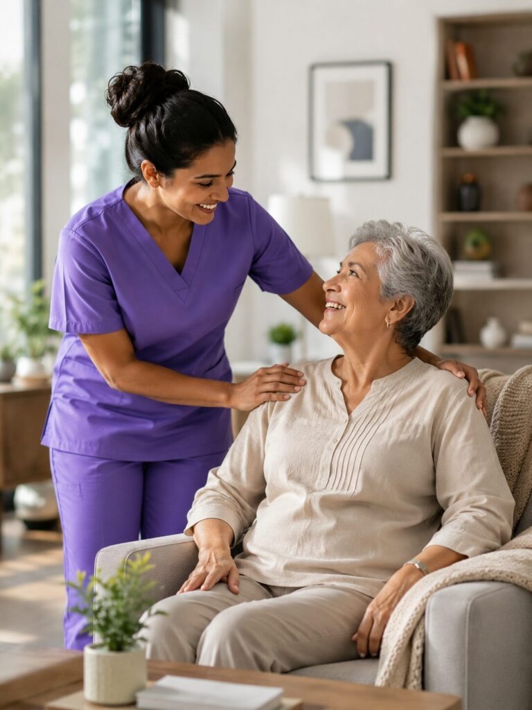 Caregiver assisting a woman at VytaCare.